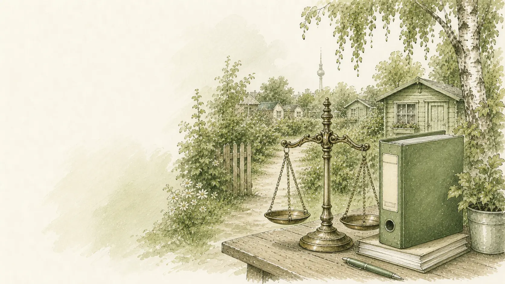Waage der Justitia neben Gesetzbuch und Vereinsunterlagen